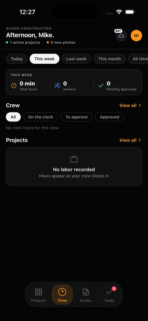 CrewLead app — Time